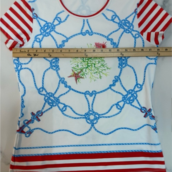 J McLaughlin Nautical Rope Print Catalina Cloth Women's Top M/L - Picture 3 of 5